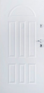 Fehér függőleges kazettájú íves kültéri biztonsági ajtó - Sassz